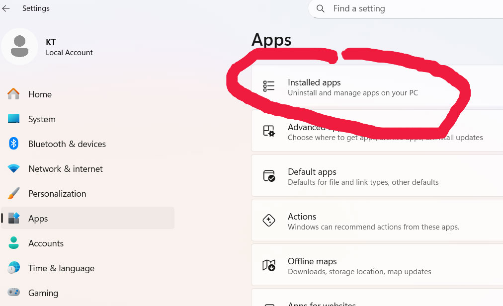 Uninstalling suspicious apps from Windows Settings to remove virus