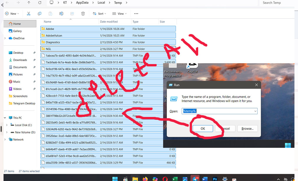 Using Disk Cleanup tool to delete temporary malware files in Windows