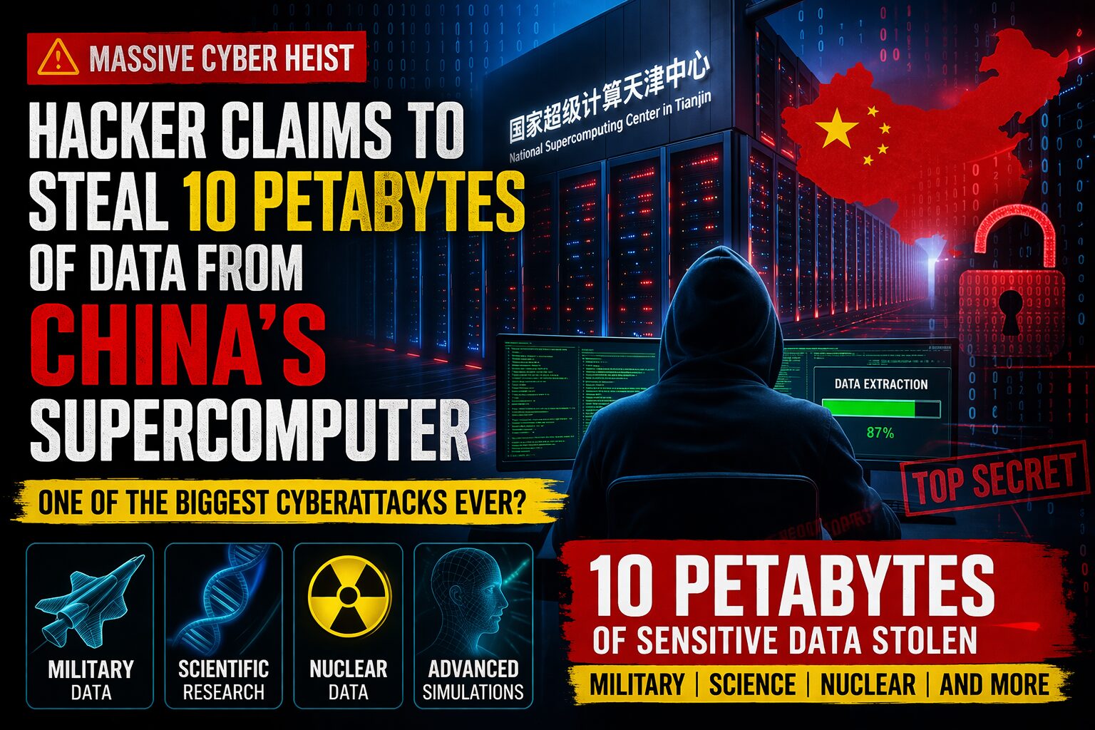 Massive Cyber Heist: Hacker Claims to Steal 10 Petabytes of Sensitive Data from China’s Supercomputer
